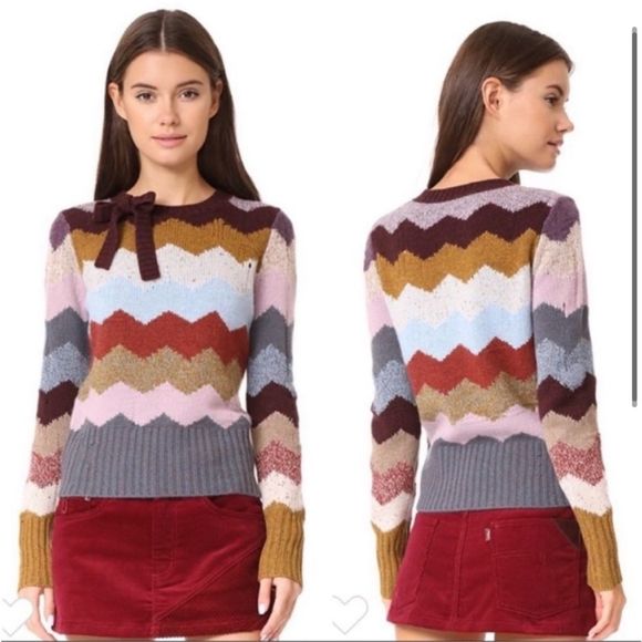 Marc Jacobs 100% cashmere distressed chevron Intarsia sweater top L - Picture 2 of 7